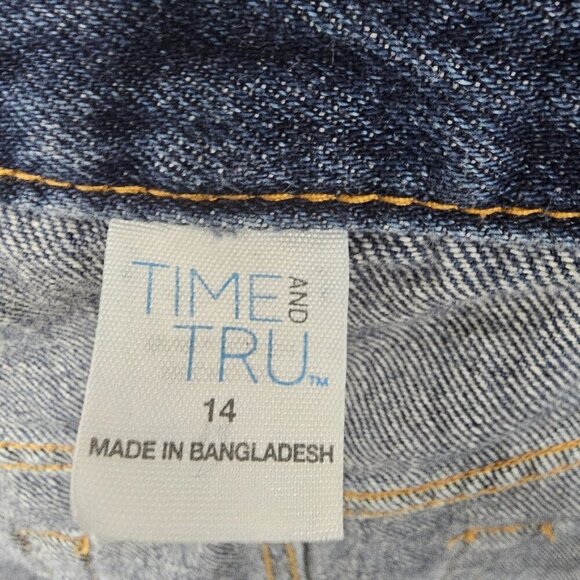 Time and Tru Medium Blue Denim Skirt Patchwork Boho Retro 14 - Picture 9 of 12